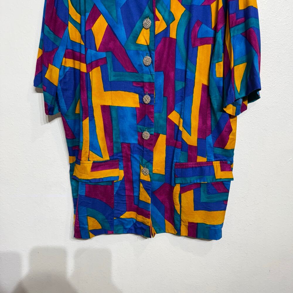 Jeffrey & Dara Multicolor Abstract Geometric Button Front Blouse Top Sz 22 - Picture 4 of 11